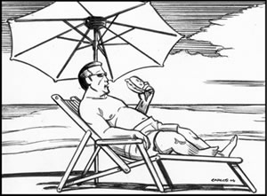 illustration of overweight person eating unhealthy food lying in the sun