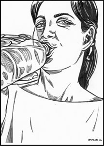 illustration of person drinking from drink bottle